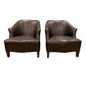 Pair of leather lounge chairs , vintage c. 1950