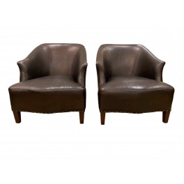 Pair of leather lounge chairs , vintage c. 1950