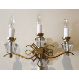 Pair Bronze & Crystal wall sconces c. 1950